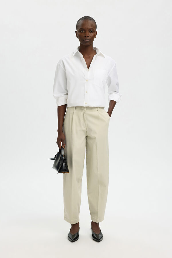 Selected Pantal&oacute;n barrel algod&oacute;n org&aacute;nico Beige