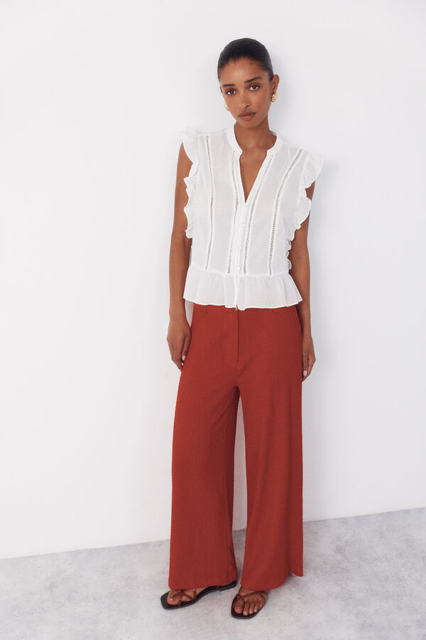 Cortefiel Blusa folhos Branco
