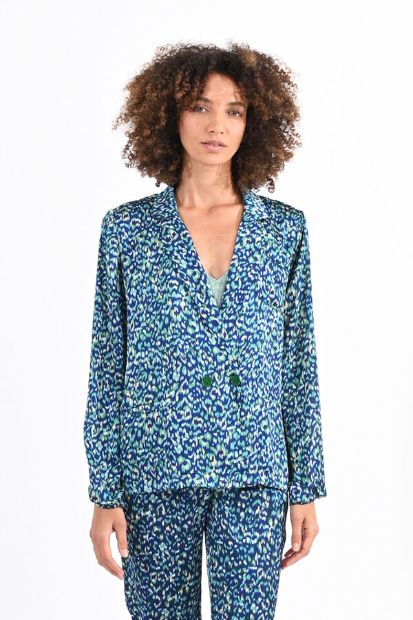 Molly Bracken Blazer de mulher estampado de manga comprida Azul