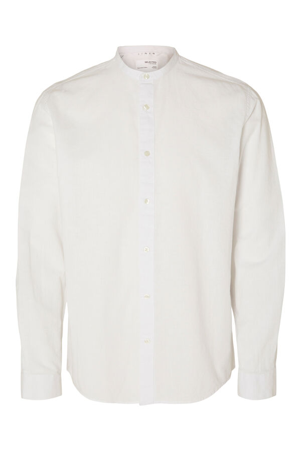 Selected Camisa de manga larga y cuello mao confeccionada con lino y algod&oacute;n org&aacute;nico. Blanco
