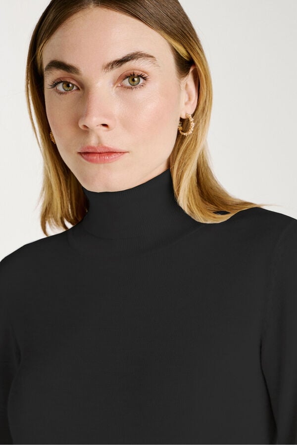 Vila Jersey de cuello alto con viscosa Negro