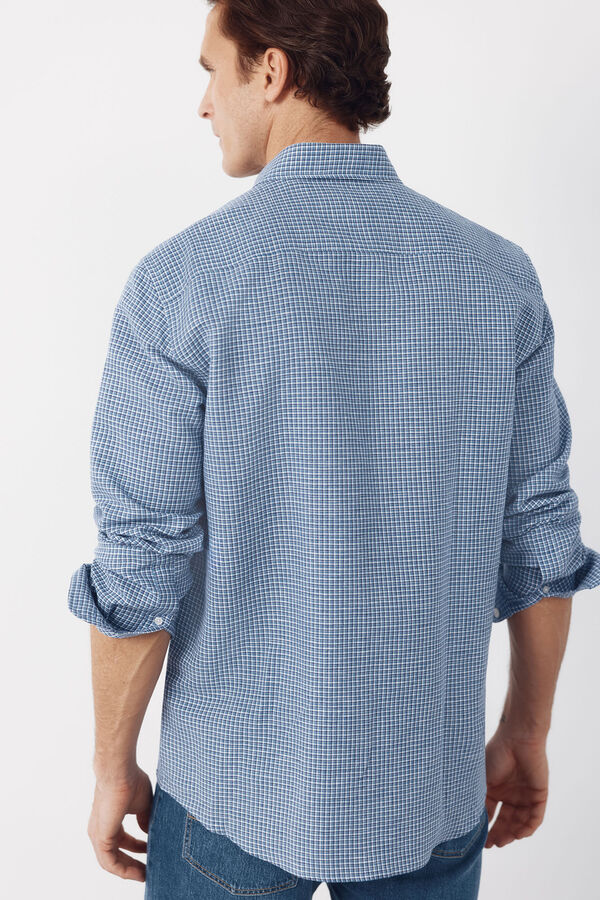 Cortefiel Camisa lino algod&oacute;n cuadros Azul