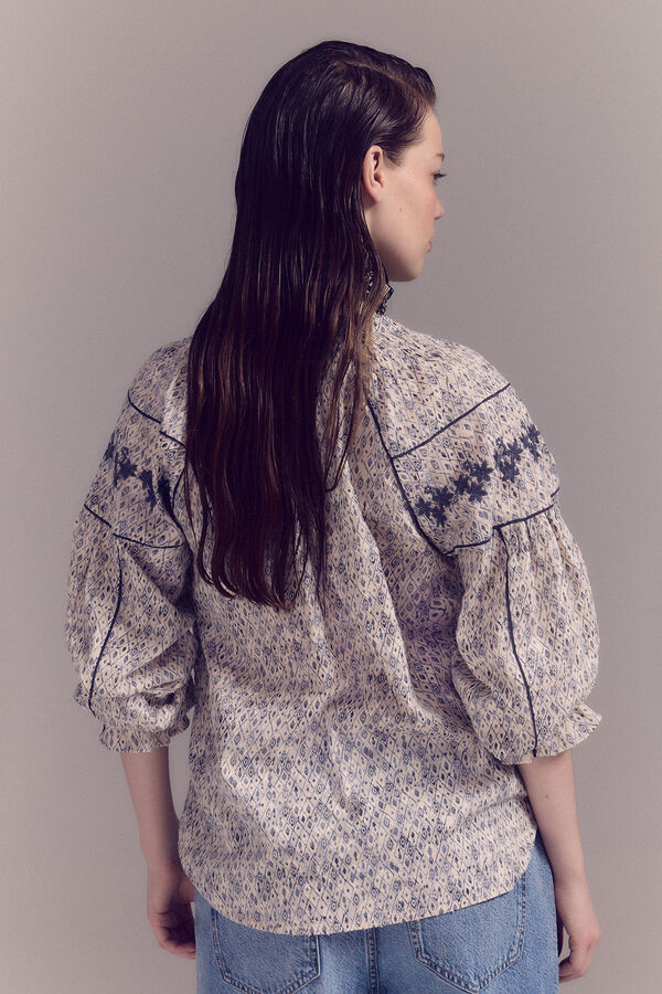 Slowlove Blusa bordada manga larga Estampado blanco