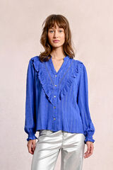 Molly Bracken Camisa con volantes y estampado Azul oscuro
