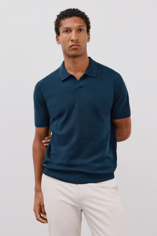 Cortefiel Camisa polo de algod&atilde;o estruturada de manga curta Azul