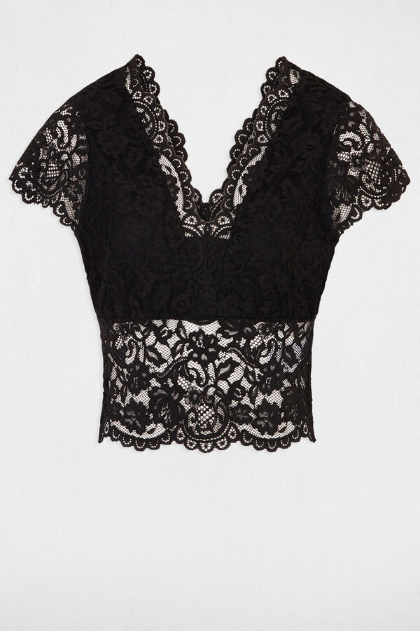 Morgan Camiseta encaje y escote en V Negro