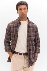 Cortefiel Camisa twill cuadros Marr&oacute;n oscuro