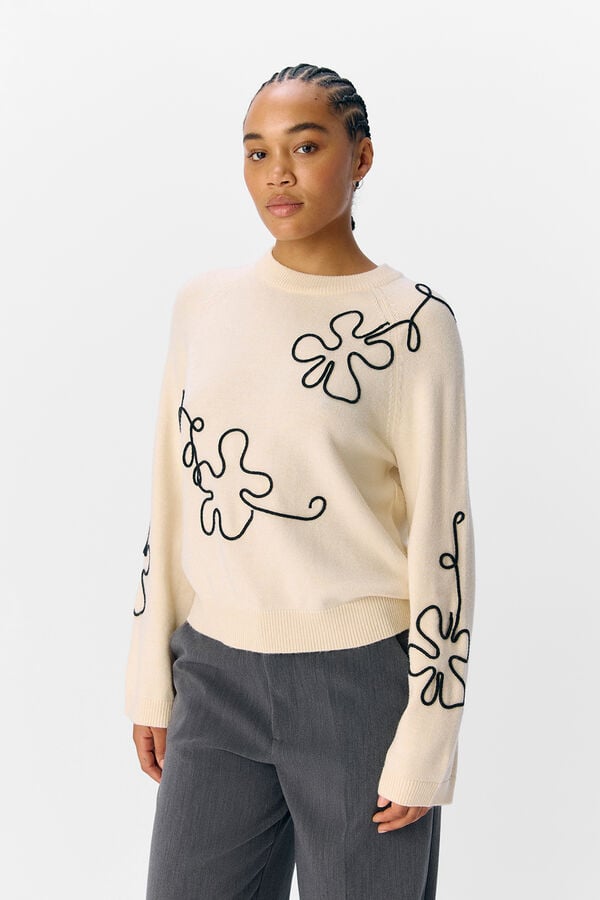 Object Jersey punto bordado flor Beige