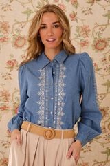 Pol&iacute;n Et Moi Camisa de ganga Priscila Azul