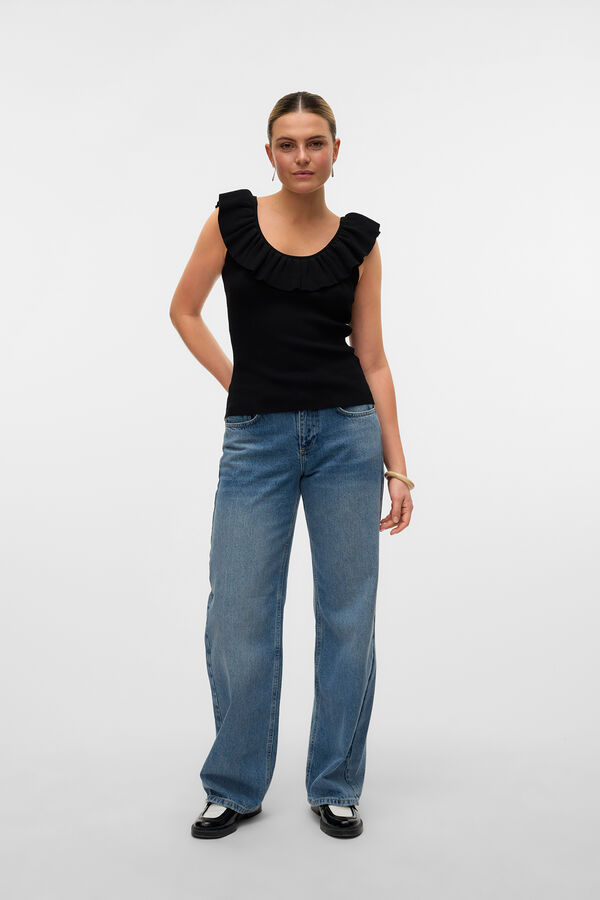 Vero Moda Top tirante grueso y volantes Negro
