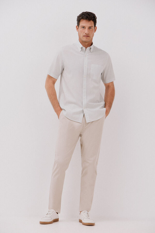 Cortefiel Camisa xadrez lisa, manga curta , algod&atilde;o tencel Verde