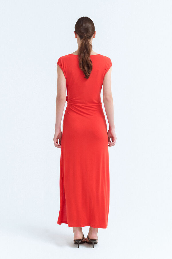 Vila Vestido midi com modal Vermelho