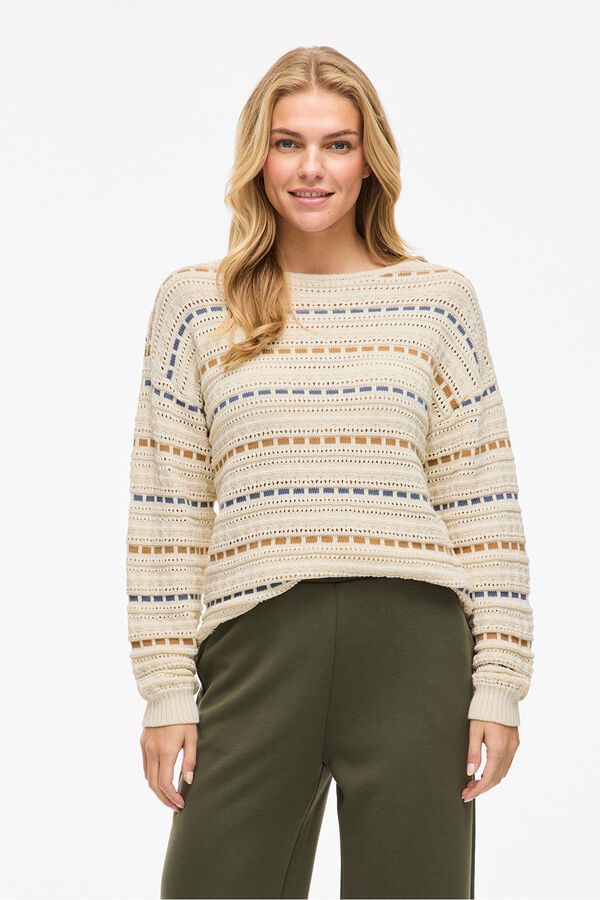 Vila Jersey de rayas con calados Beige