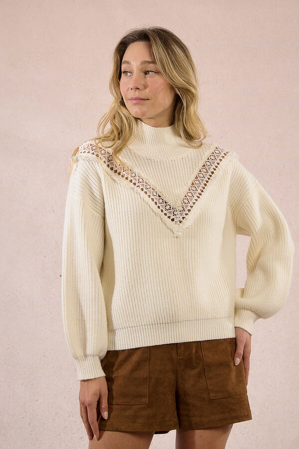 Molly Bracken Jersey de manga larga detalle bordado Marfil