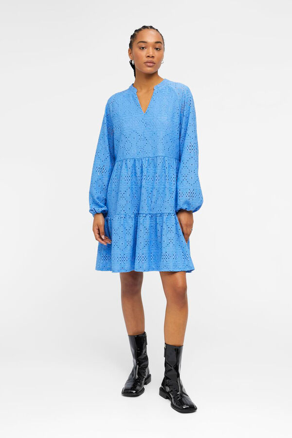 Object Vestido curto mangas bal&atilde;o Azul