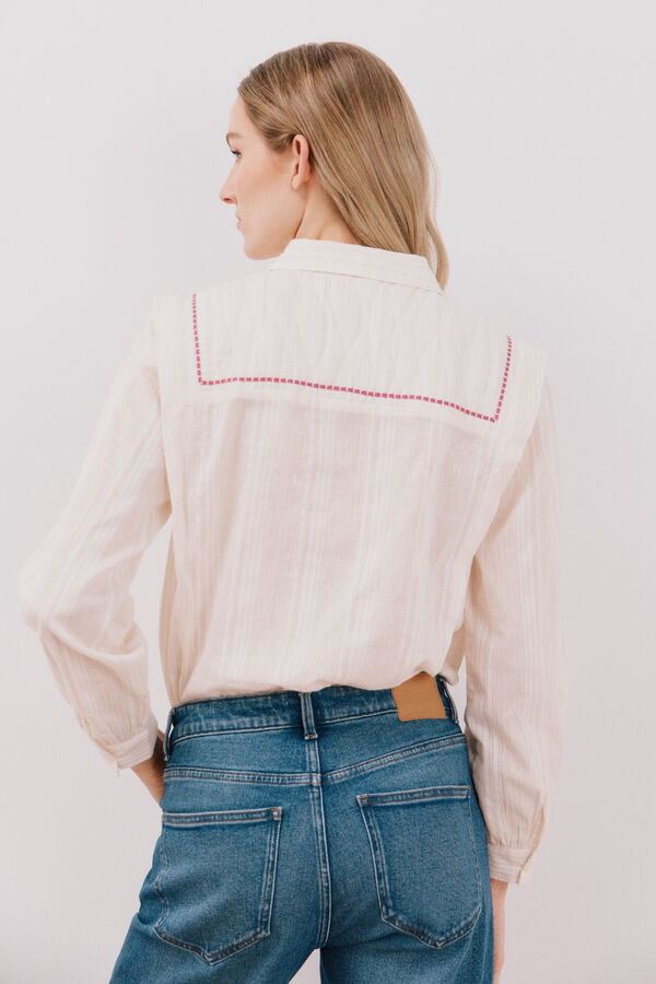 Cortefiel Camisa de algod&oacute;n detalle bordado Branco