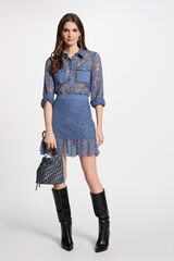 Morgan Saia curta de renda e babados Azul