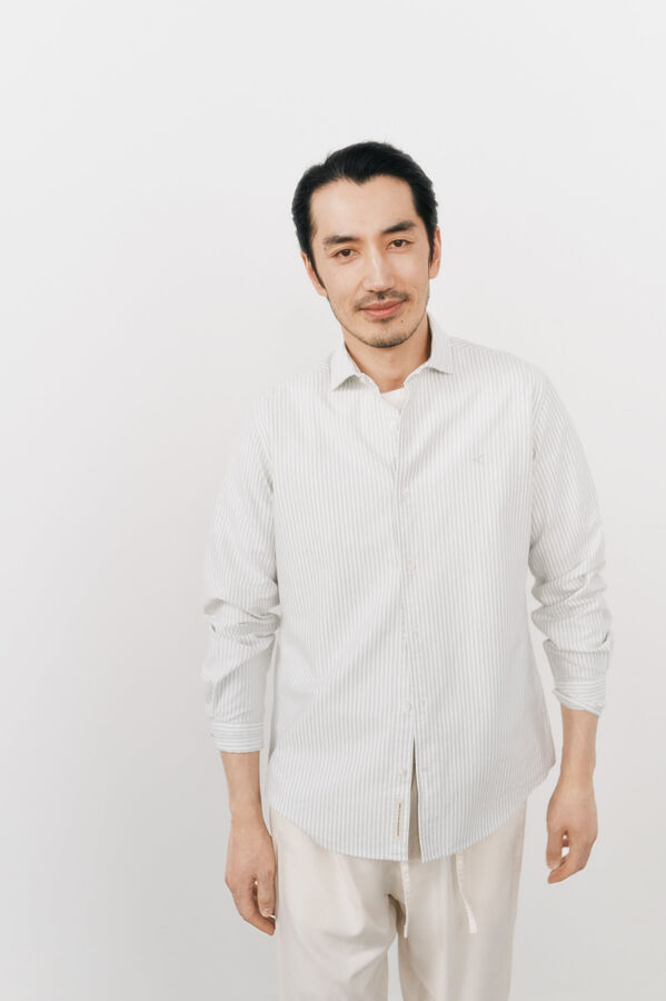 OOTO Camisa oxford raya candela manga larga Kaki