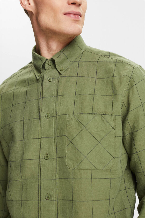 Esprit Camisa cuadros regular fit con lino Estampado verde