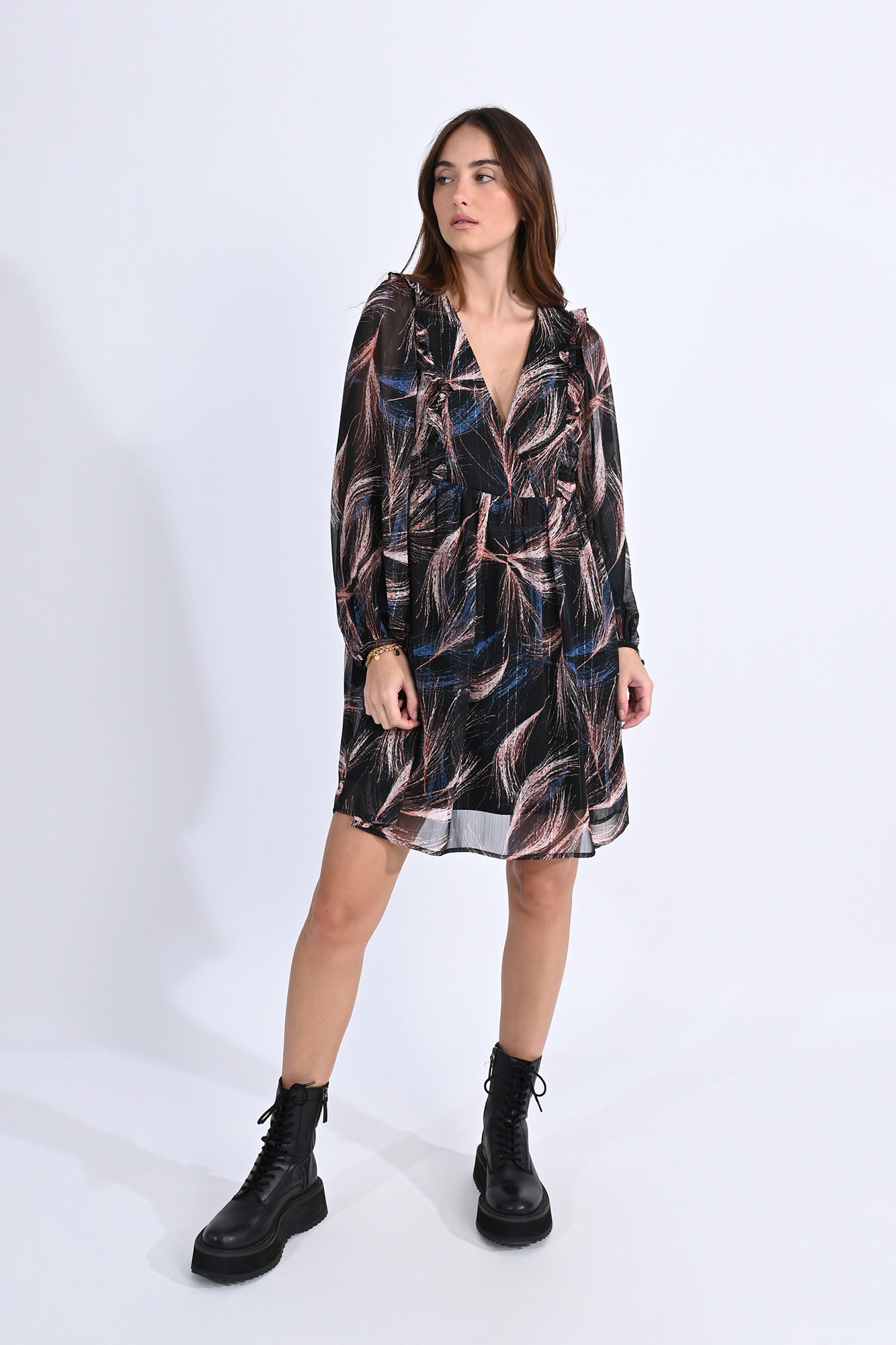 Molly Bracken Vestido curto de manga comprida com estampado