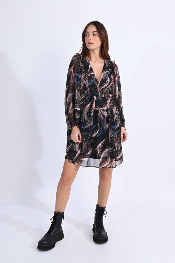 Molly Bracken Vestido curto de manga comprida com estampado Preto