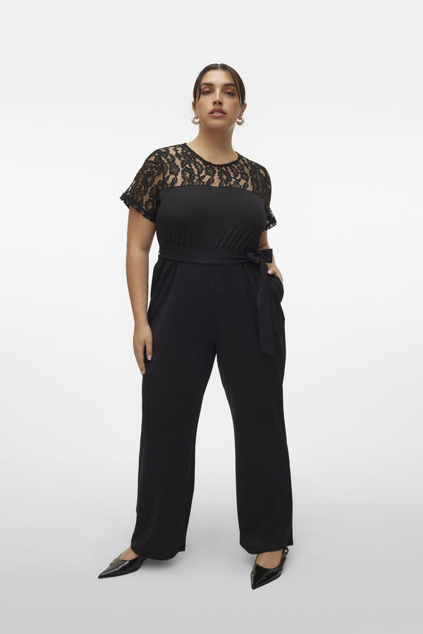 Vero Moda Curve Macac&atilde;o comprido detalhes de renda tamanho grande Preto