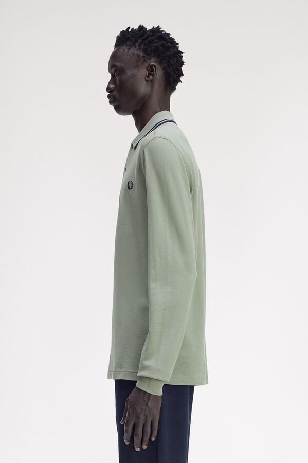 Fred Perry Polo piqu&eacute; de manga comprida masculina Verde