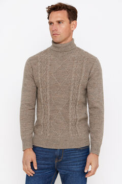 Cortefiel Jersey lana torzal cuello alto Beige