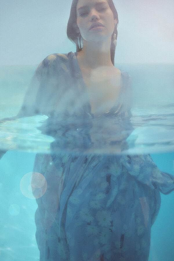 Slowlove Vestido margaritas satinado Estampado azul