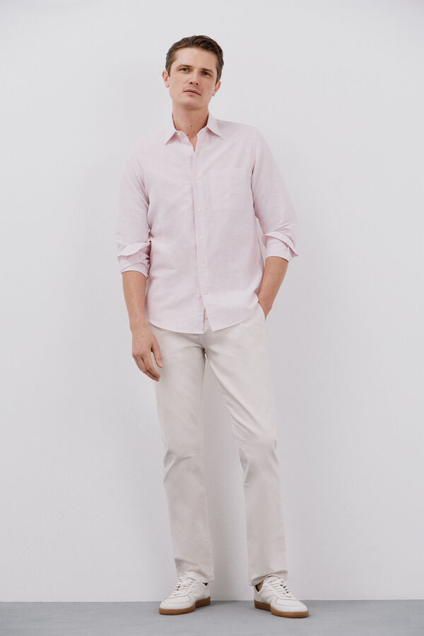 Cortefiel Camisa linho algod&atilde;o riscas Subiu