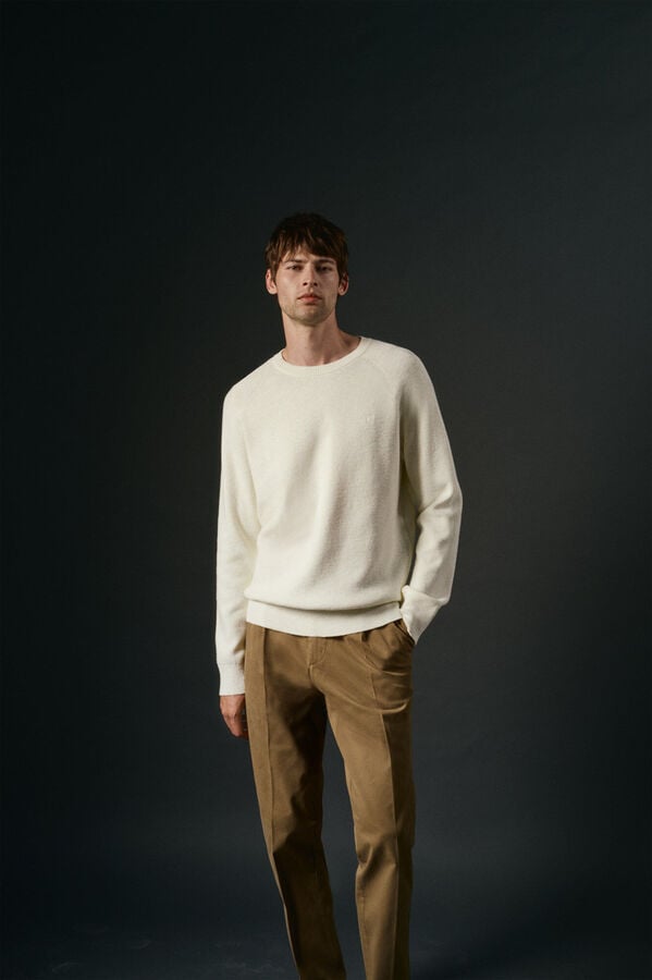 OOTO Jersey cuello redondo crudo algod&oacute;n Blanco
