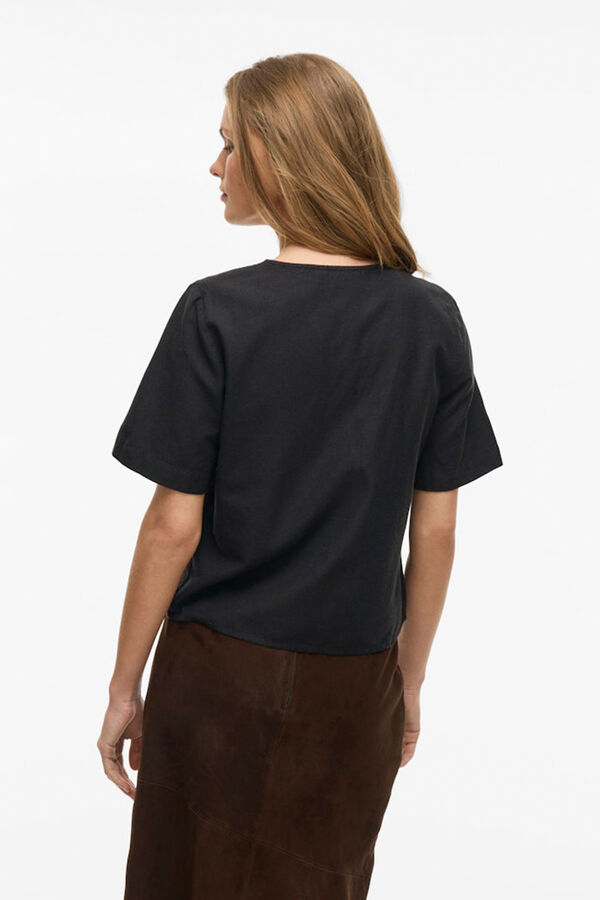 Vila Blusa de manga curta com botões Preto