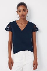 Cortefiel Camiseta manga crochet Azul marino