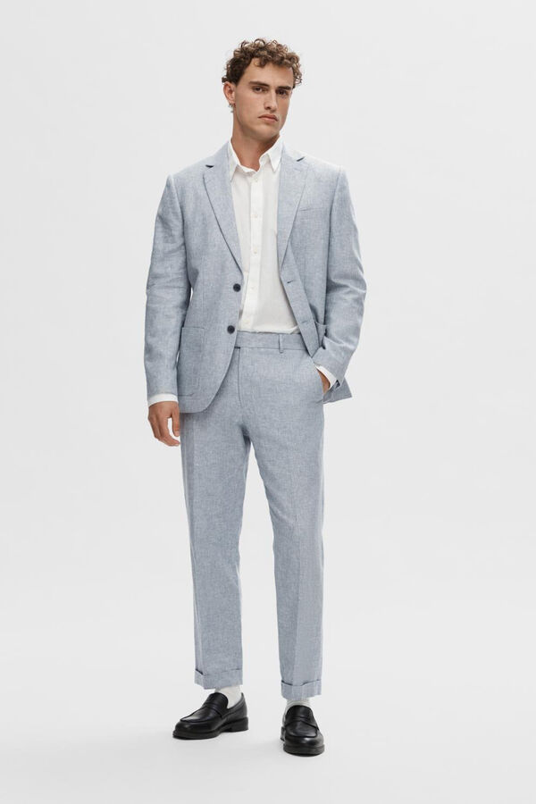 Selected Pantalón de traje confeccionado con lino y algodón. Azul