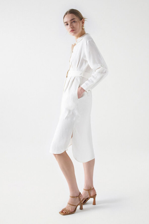 Salsa Jeans Vestido de linho com cinto Tostado