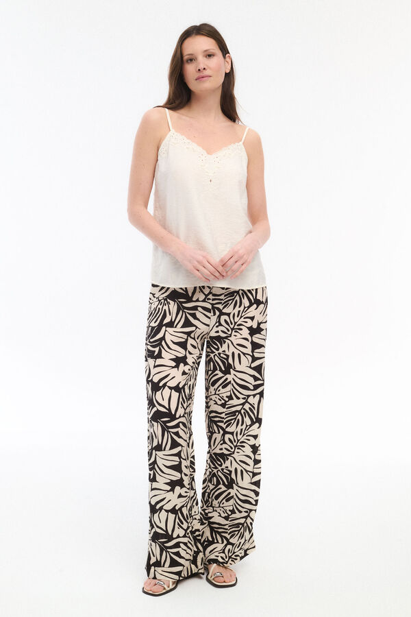 Vila Pantalón estampado cintura alta Negro