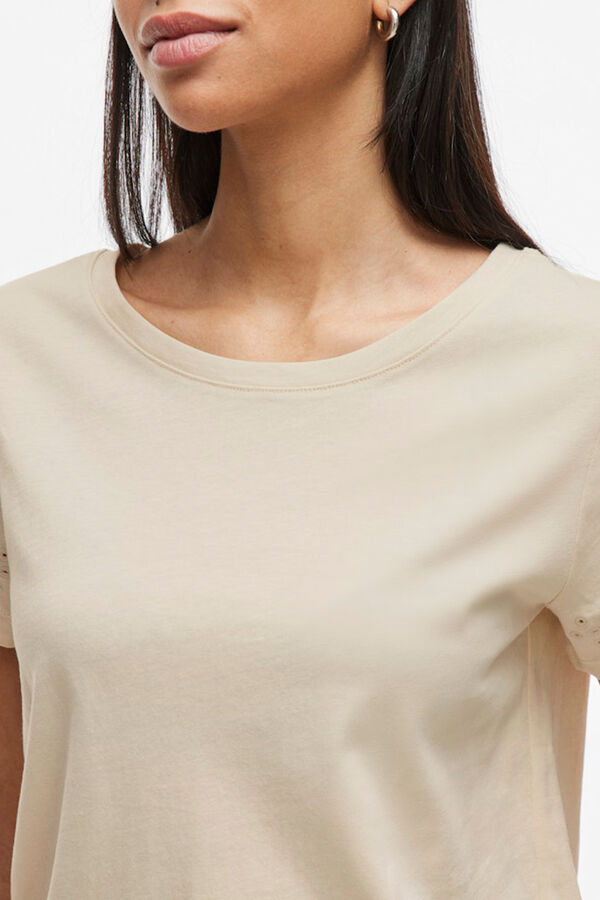 Vila Camiseta manga corta detalle calados de algod&oacute;n org&aacute;nico Gris