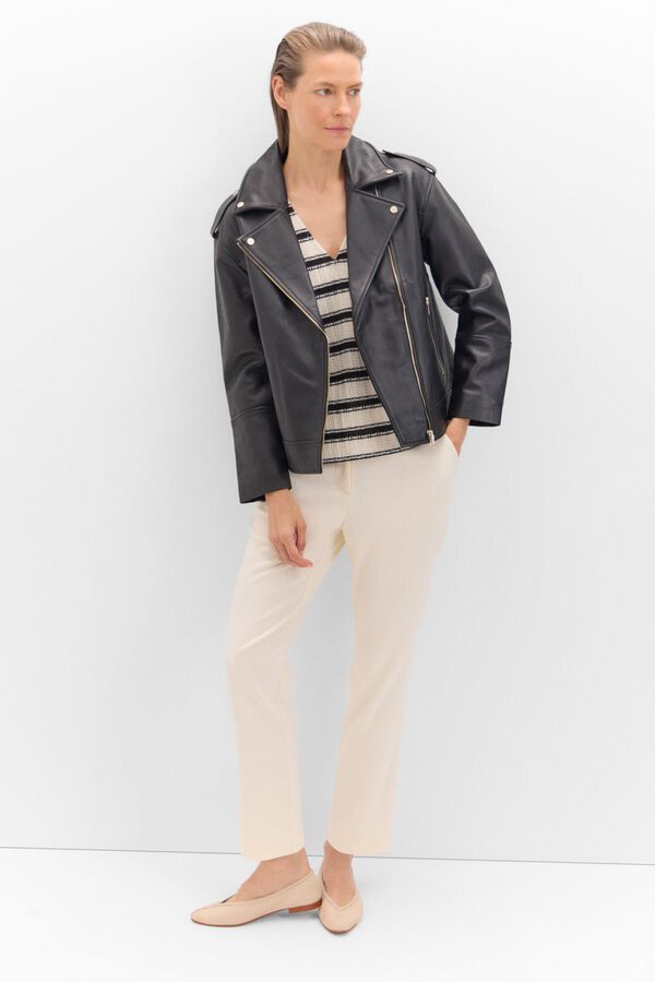 Cortefiel Cazadora piel biker oversize Negro