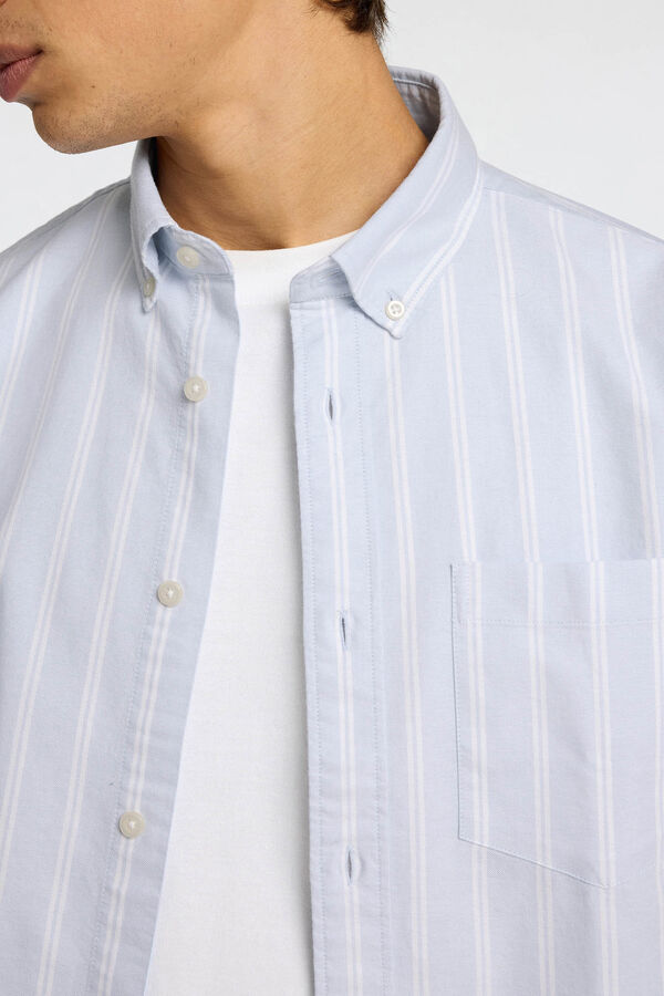 Selected Camisa de manga comprida com bolso 100% algodão Azul