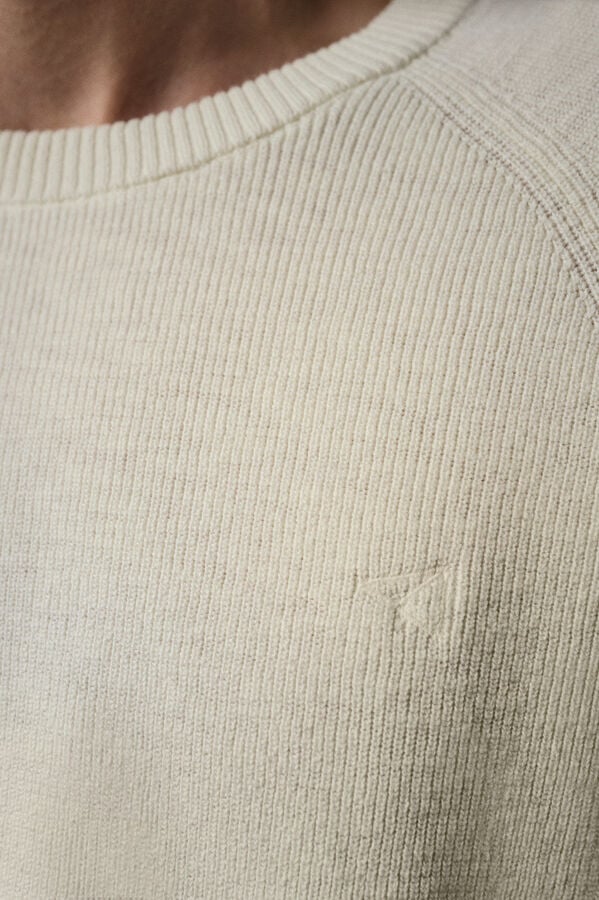 OOTO Jersey cuello redondo crudo algod&oacute;n Blanco