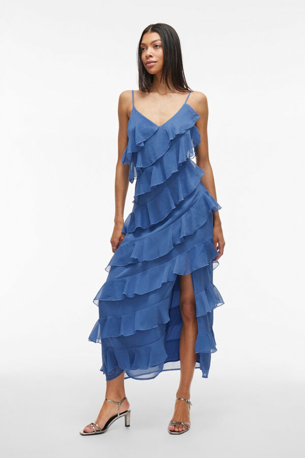 Vila Vestido de fiesta midi con volantes Azul