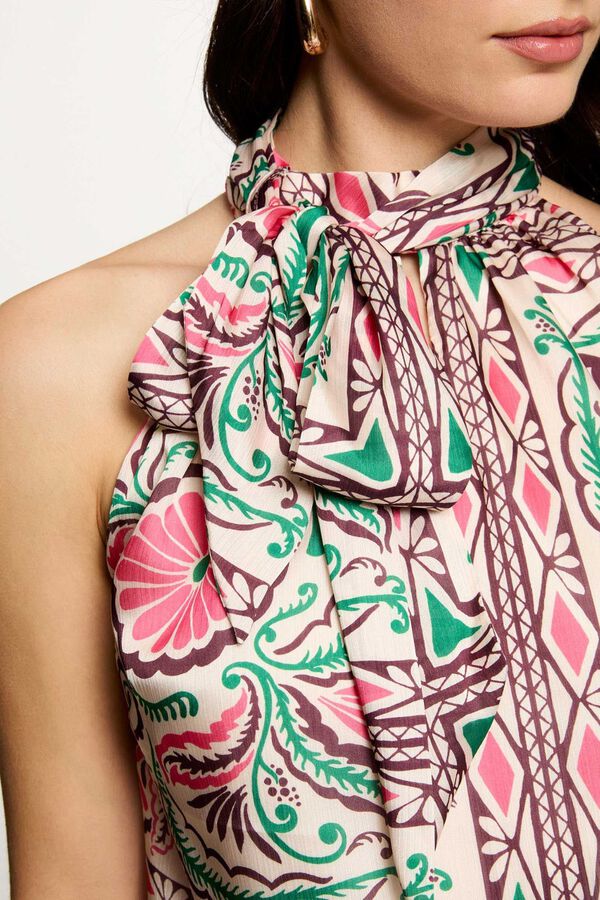 Morgan Blusa satinada con cuello alto Multicolor