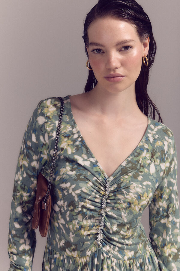 Slowlove Vestido punto estampado frunce Multicolor