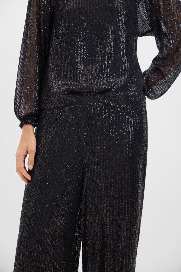 Cortefiel Cal&ccedil;a palazzo de lantejoulas pretas Preto