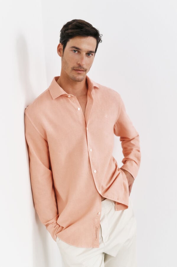 OOTO Camisa algod&atilde;o linho manga comprida Vermelho