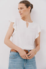 Cortefiel Top de malha com detalhe em forma de l&aacute;grima Branco