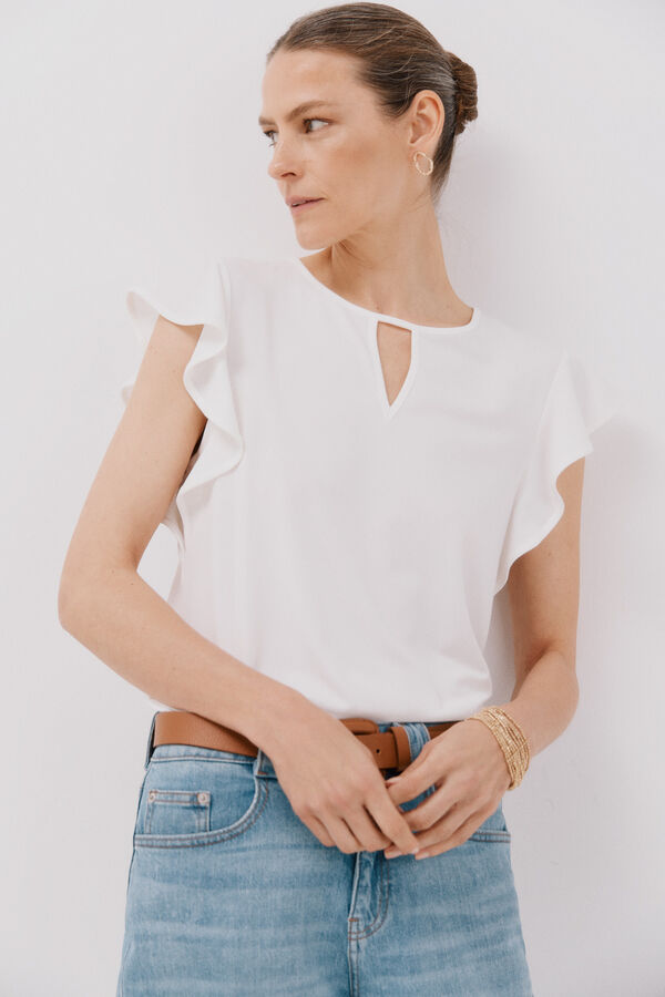 Cortefiel Top de malha com detalhe em forma de l&aacute;grima Branco