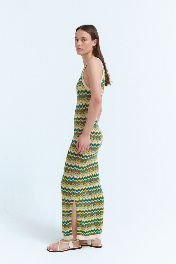 Vila Vestido midi de punto pointelle con lúrex Verde oscuro