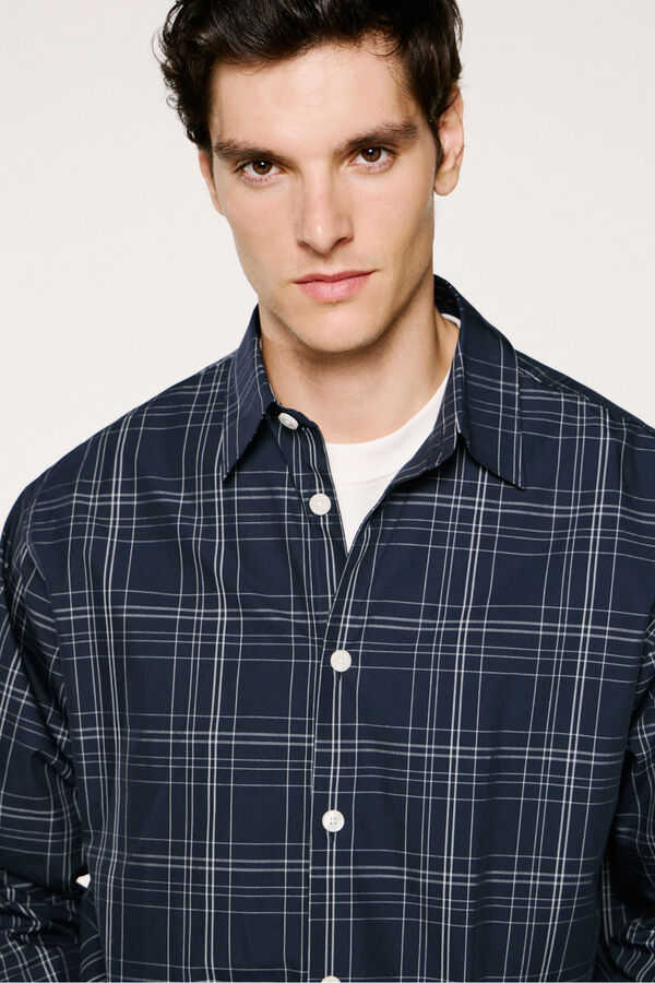 Selected Camisa de cuadros popel&iacute;n. Azul marino