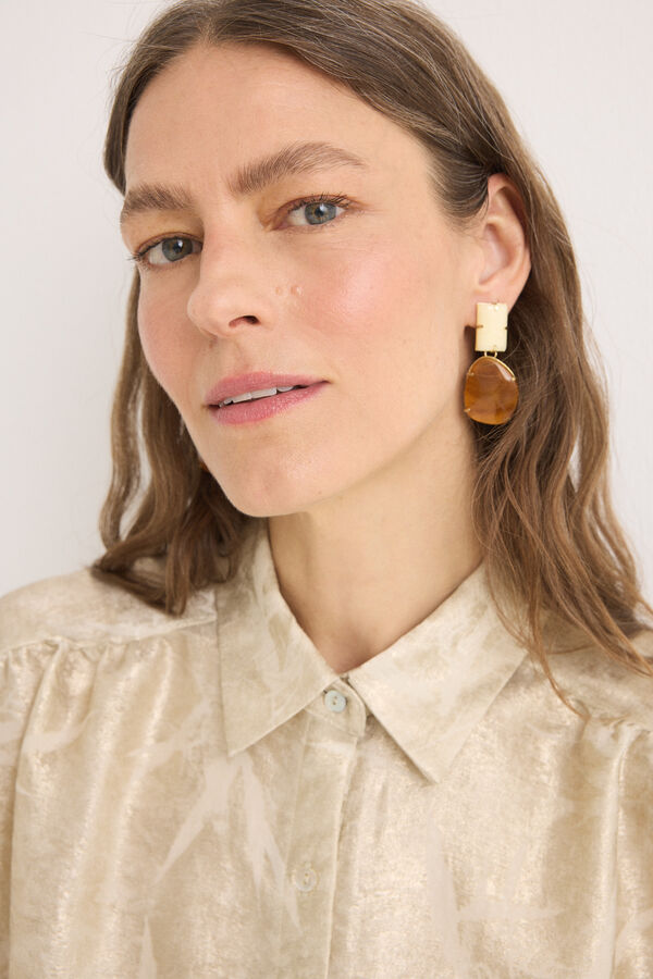 Cortefiel Camisa laminada con nudo Amarillo